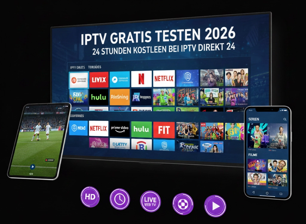 IPTV gratis testen 2026 – 24 Stunden kostenlos auf Smart TV, Tablet und Smartphone