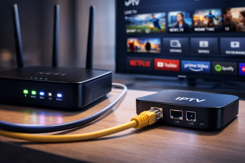 LAN-Verbindung und moderner Router für stabiles IPTV Streaming