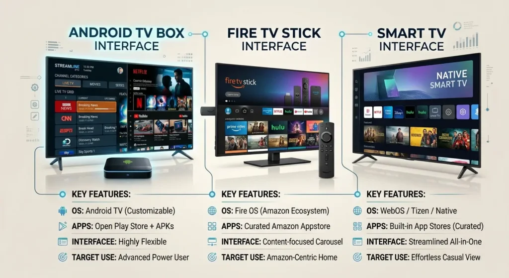 Vergleich zwischen Android TV Box, Fire TV Stick und Smart TV