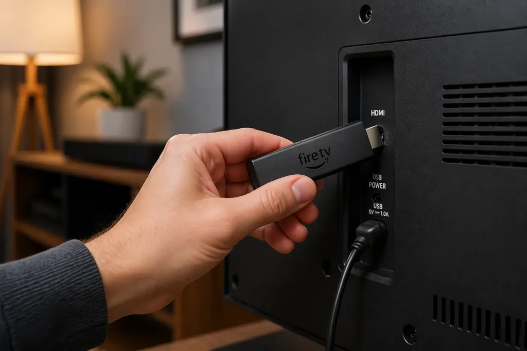 Fire TV Stick in HDMI Anschluss einstecken Anleitung IPTV einrichten