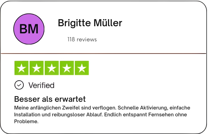 Brigitte Müller teilt ihre positive Meinung zur schnellen IPTV-Aktivierung und einfachen Installation.