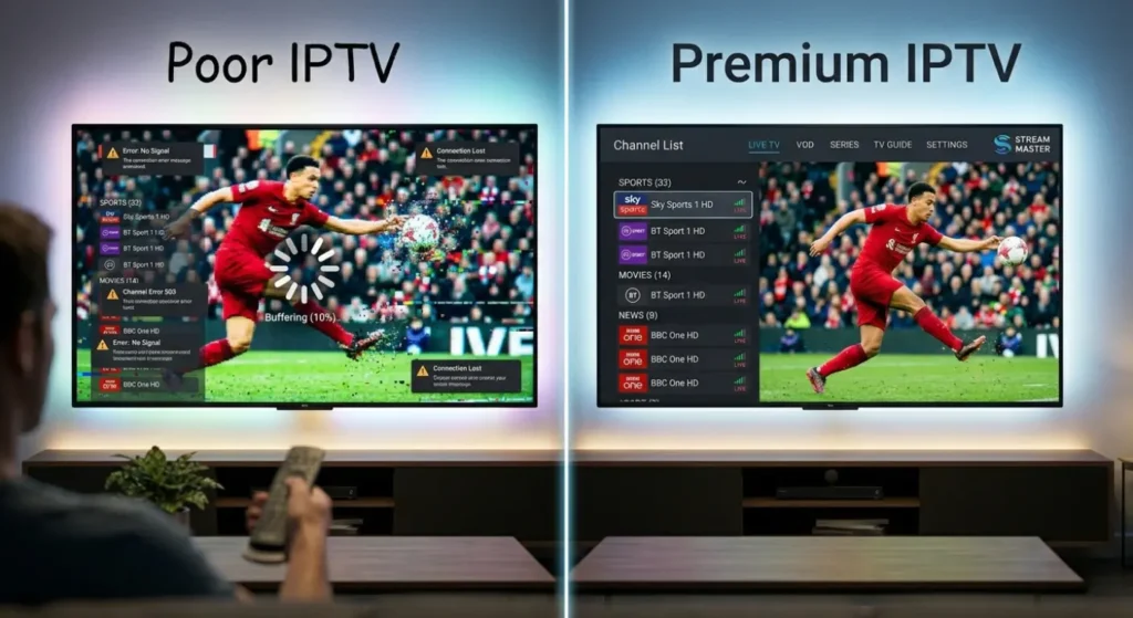 Vergleich zwischen schlechtem und stabilem IPTV Anbieter