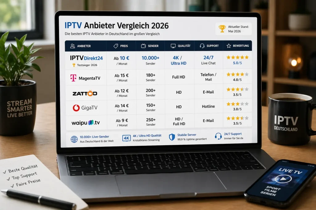 IPTV Anbieter Vergleich Deutschland 2026 Tabelle mit Preis Sender und Qualität