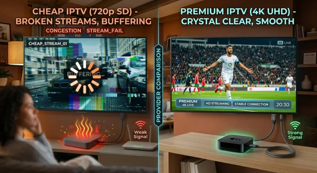 Vergleich zwischen schlechtem und gutem IPTV Anbieter