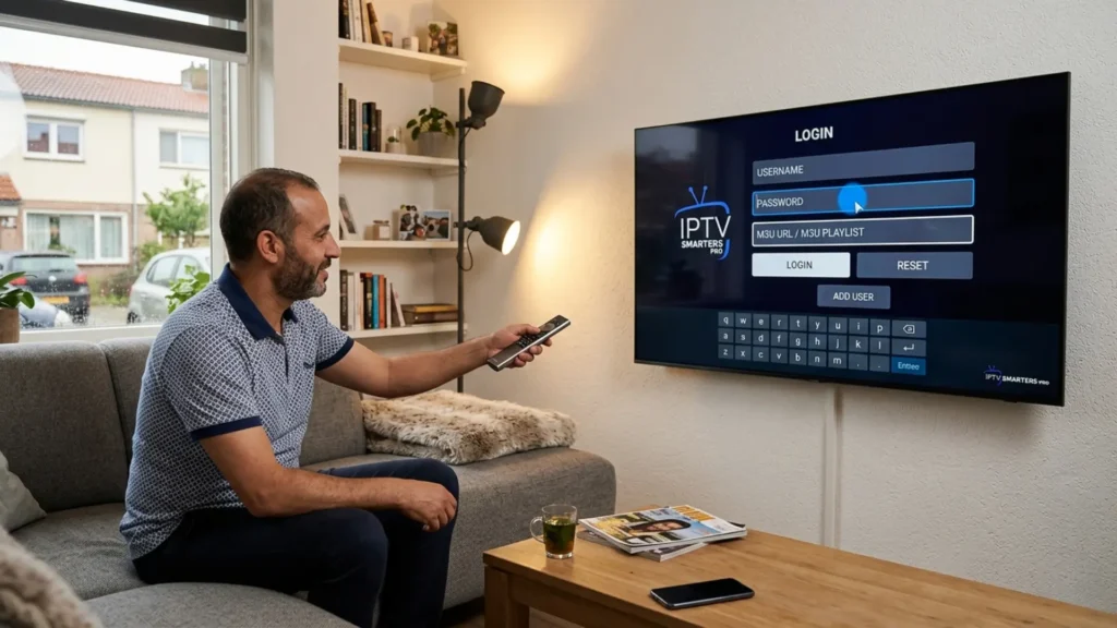IPTV App Installation auf Smart TV mit Login Bildschirm und M3U Zugangsdaten