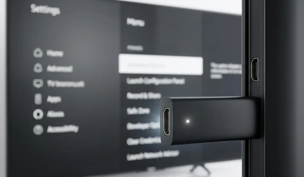 IPTV Fire TV Stick einrichten – Amazon Fire Stick im HDMI-Anschluss eines Smart TV