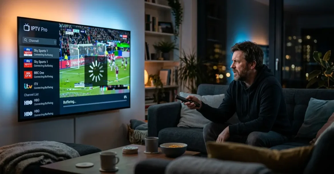 IPTV hakt ständig auf Smart TV mit Buffering Kreis und eingefrorenem Bild