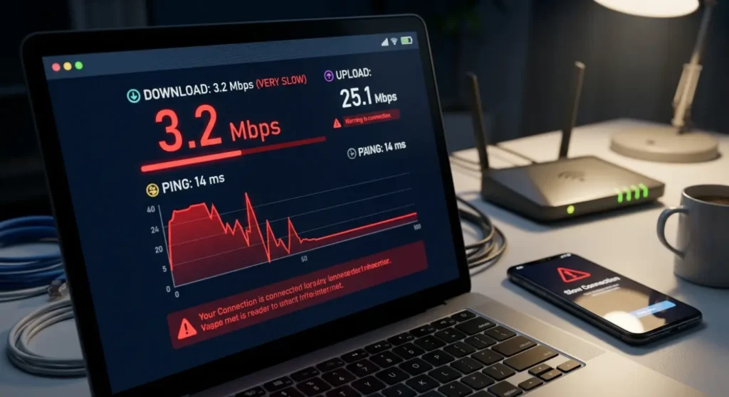 Langsame Internetgeschwindigkeit beim Speedtest verursacht IPTV Probleme