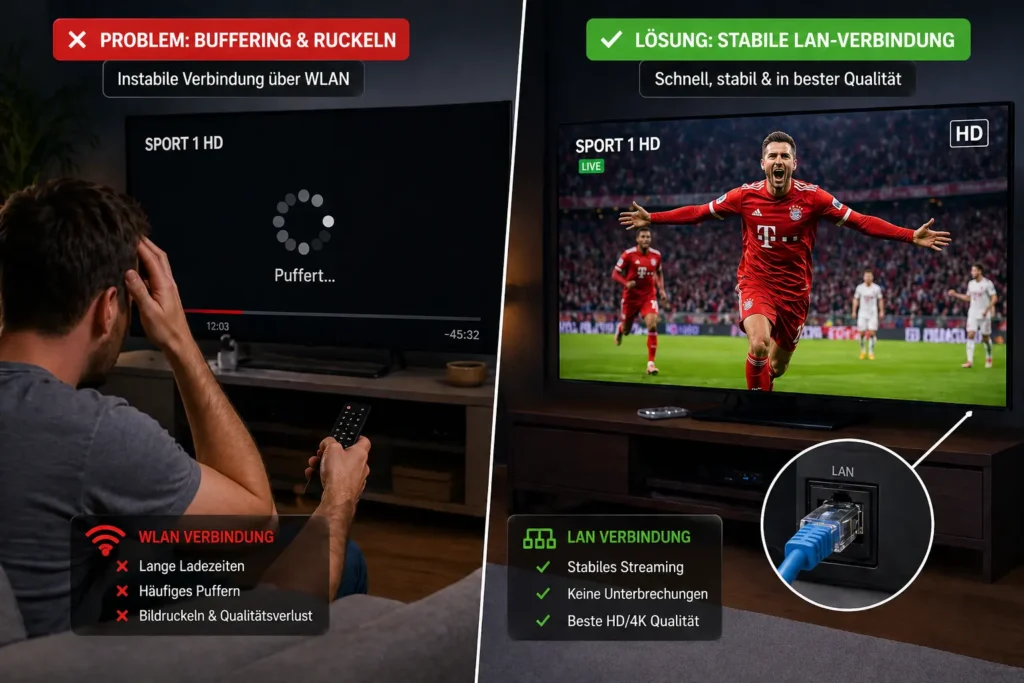 IPTV LG TV einrichten buffering lösen LAN Verbindung statt WLAN Streaming Problem