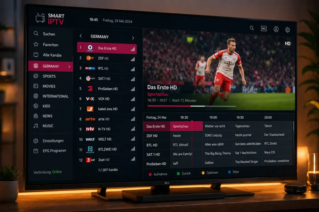 IPTV LG TV Senderliste Deutschland Sport Filme HD Streaming ohne Buffering