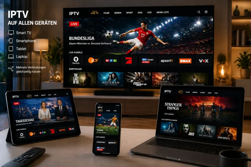 IPTV auf mehreren Geräten gleichzeitig Smart TV Smartphone Tablet Laptop