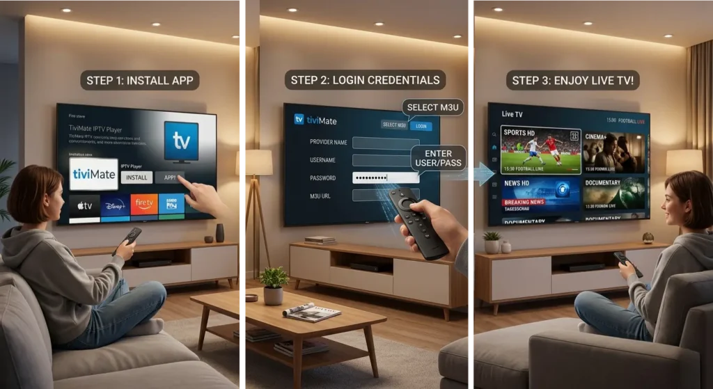 IPTV ohne Vertrag Einrichtung App Installation auf Smart TV oder Fire TV Stick einfach erklärt