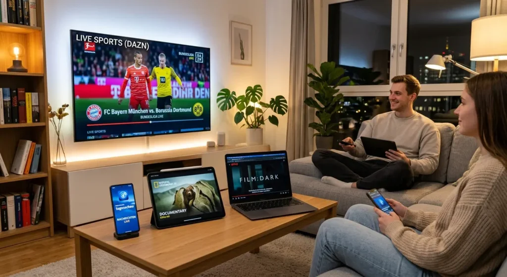 IPTV ohne Vertrag auf mehreren Geräten gleichzeitig nutzen Smart TV Smartphone Tablet Streaming