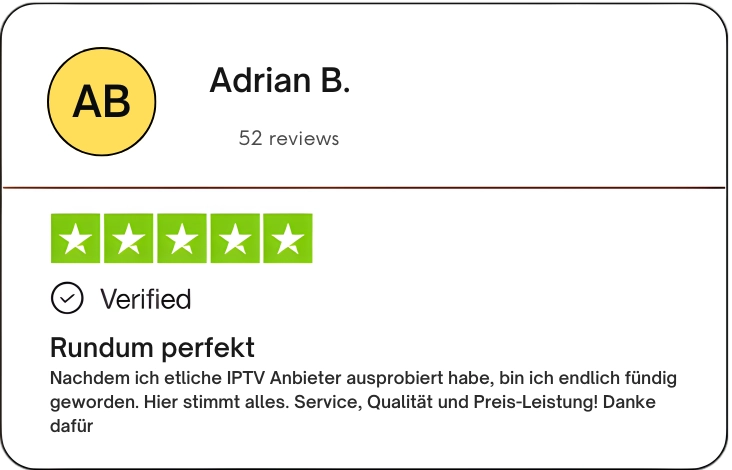 Adrian B. bezeichnet den IPTV-Dienst als rundum perfekt in Service, Qualität und Preis.