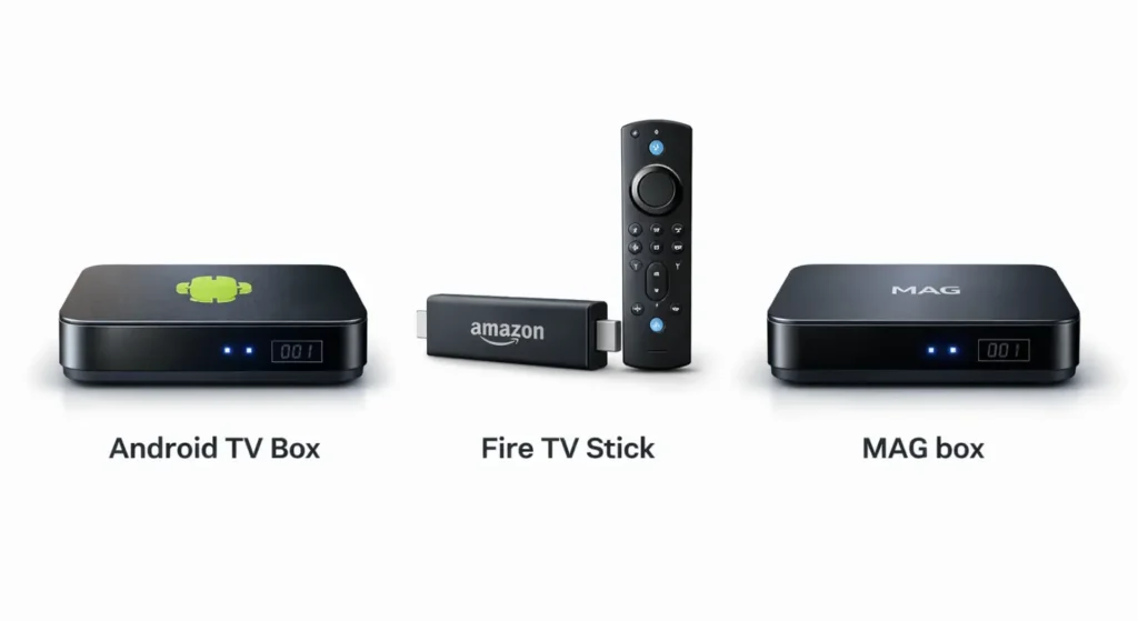 Vergleich von IPTV Receivern Android Box Fire TV Stick und MAG Box