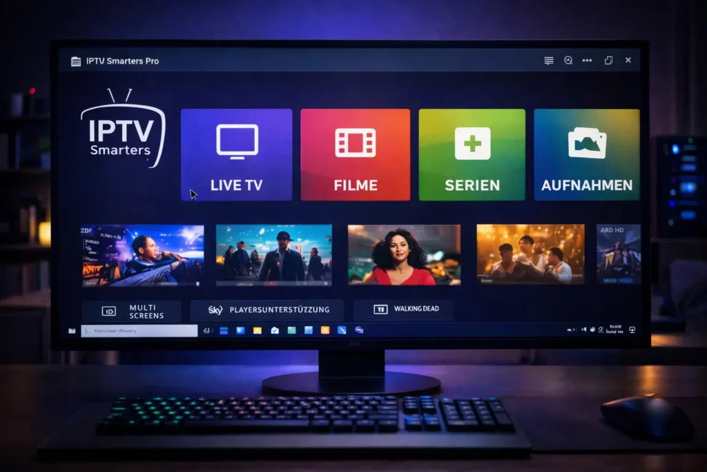 IPTV Smarters Pro Benutzeroberfläche Windows Live TV Filme Serien