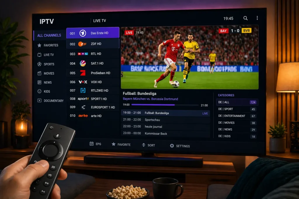 Lerne, wie du IPTV auf deinem Fire TV Stick in nur 5 Minuten einrichtest. Schritt-für-Schritt Anleitung mit Apps, M3U-Link und Xtream Codes – einfach erklärt für Anfänger.