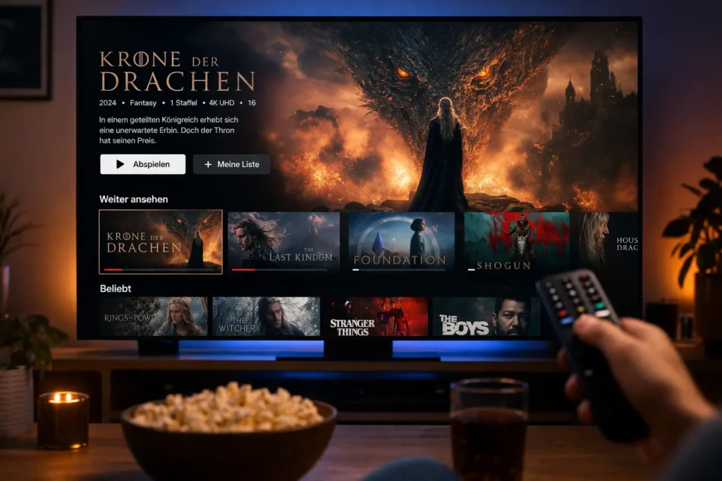 IPTV Streaming auf Smart TV mit Filmen Serien und moderner Benutzeroberfläche