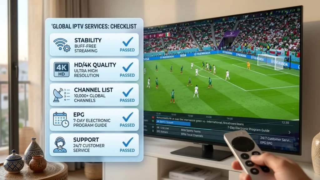 IPTV Test Checkliste mit Streaming Stabilität HD Qualität Senderliste und EPG Übersicht