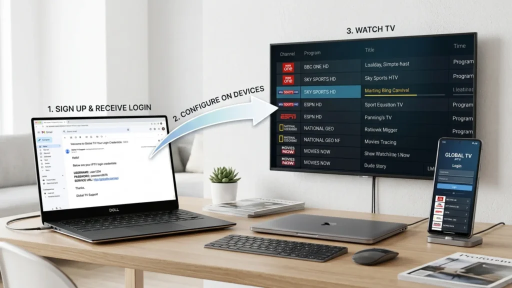 IPTV Test Zugangsdaten per E-Mail erhalten und auf Smart TV App einloggen