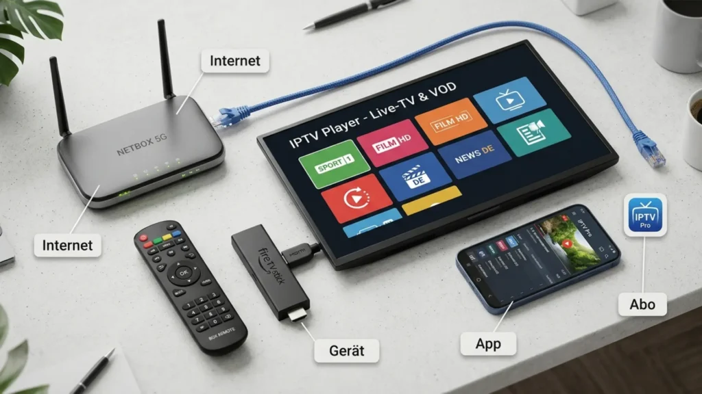 IPTV Voraussetzungen – Router, Smart TV, Smartphone, Fire TV Stick und IPTV App für Streaming erklärt