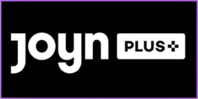 Weißes Joyn Plus+ Logo auf schwarzem Hintergrund für IPTV-Apps.