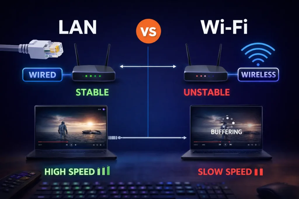LAN vs WLAN IPTV Vergleich stabile Verbindung vs buffering