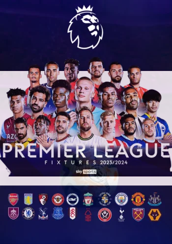 Ein Werbebanner für die Premier League Saison mit Erling Haaland, Mo Salah und Bukayo Saka.