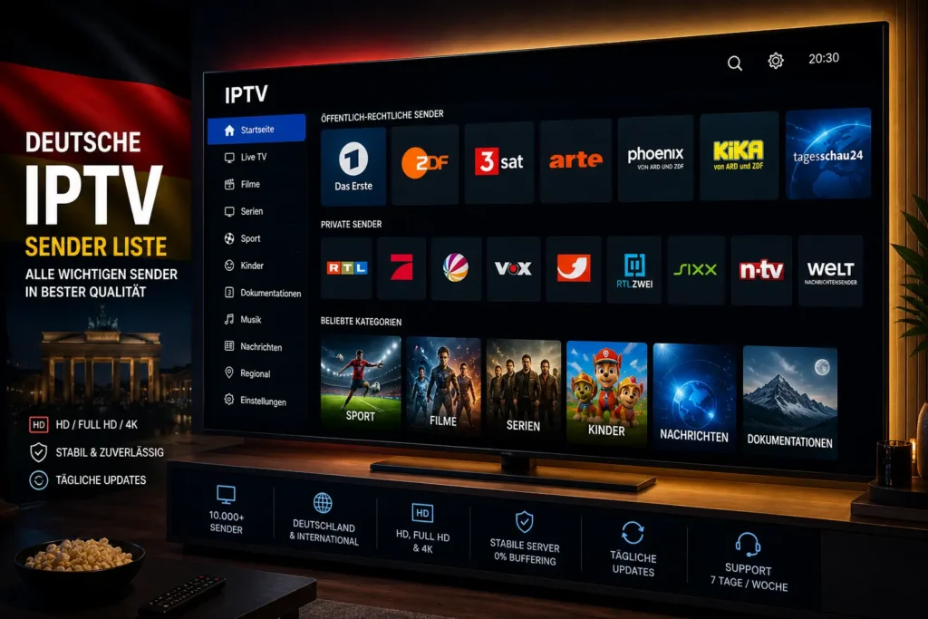 Deutsche IPTV Senderliste mit bekannten TV Sendern wie ARD ZDF RTL auf Smart TV