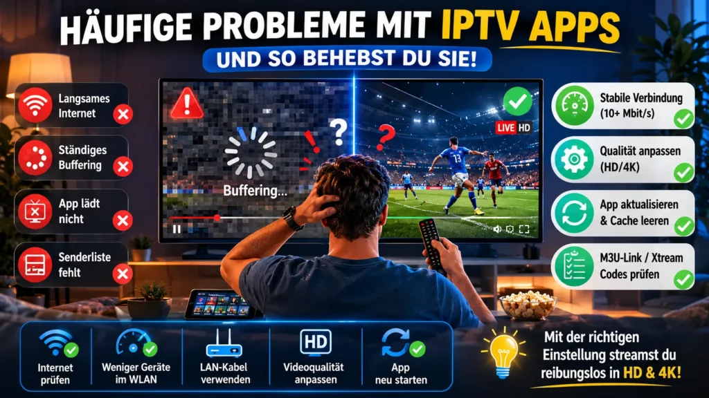 Buffering und Streaming-Probleme bei IPTV-Apps auf Android TV mit Lösungen für stabile Wiedergabe.