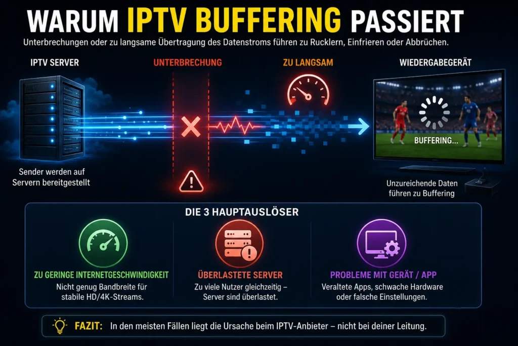 Darstellung eines unterbrochenen IPTV Datenstroms zwischen Server und Smart TV