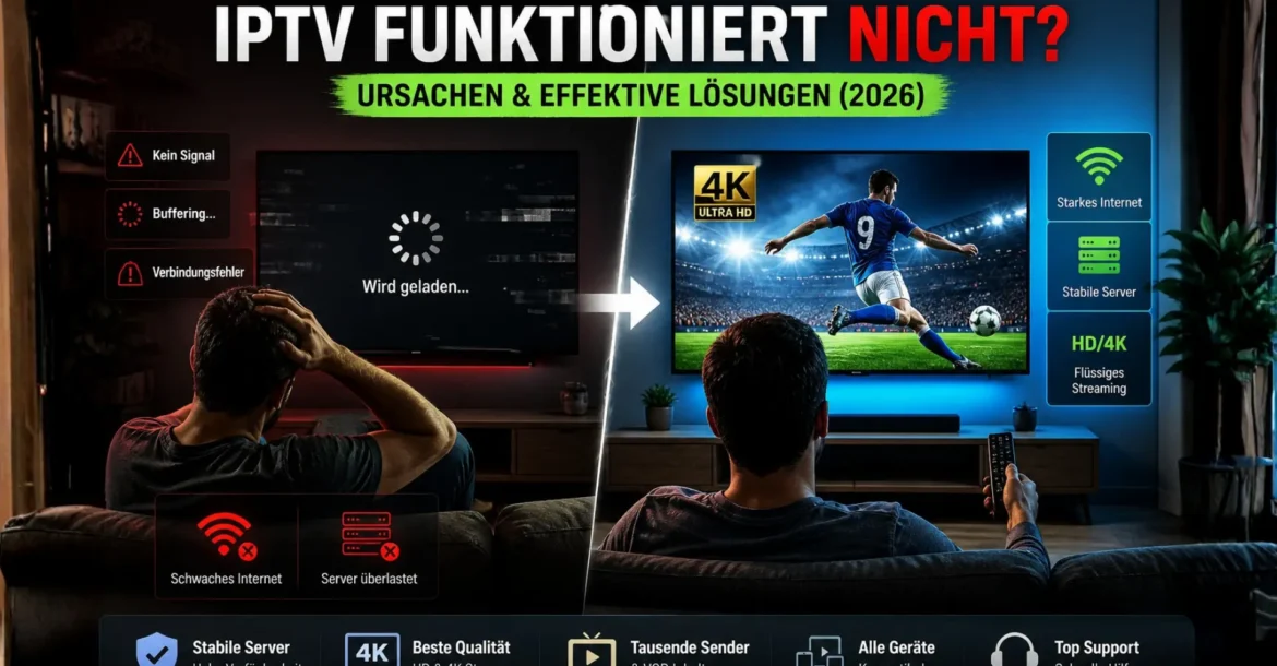 IPTV funktioniert nicht – schwarzer Bildschirm und Buffering im Vergleich zu flüssigem 4K Streaming