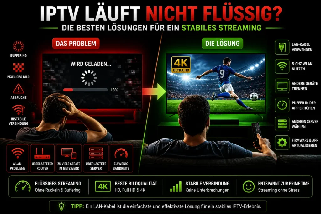 IPTV läuft nicht flüssig Vergleich zwischen Buffering Problem und stabilem Streaming mit Lösungen