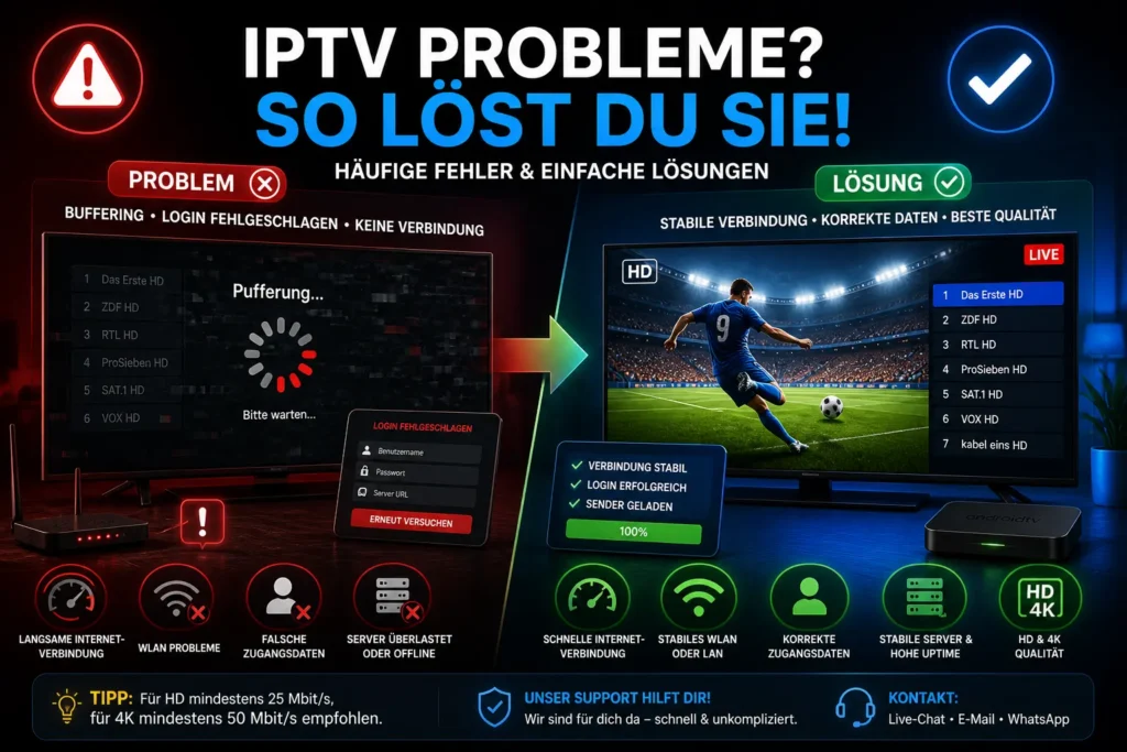 IPTV Probleme lösen Buffering Login Fehler keine Verbindung und Lösungen für stabiles Streaming