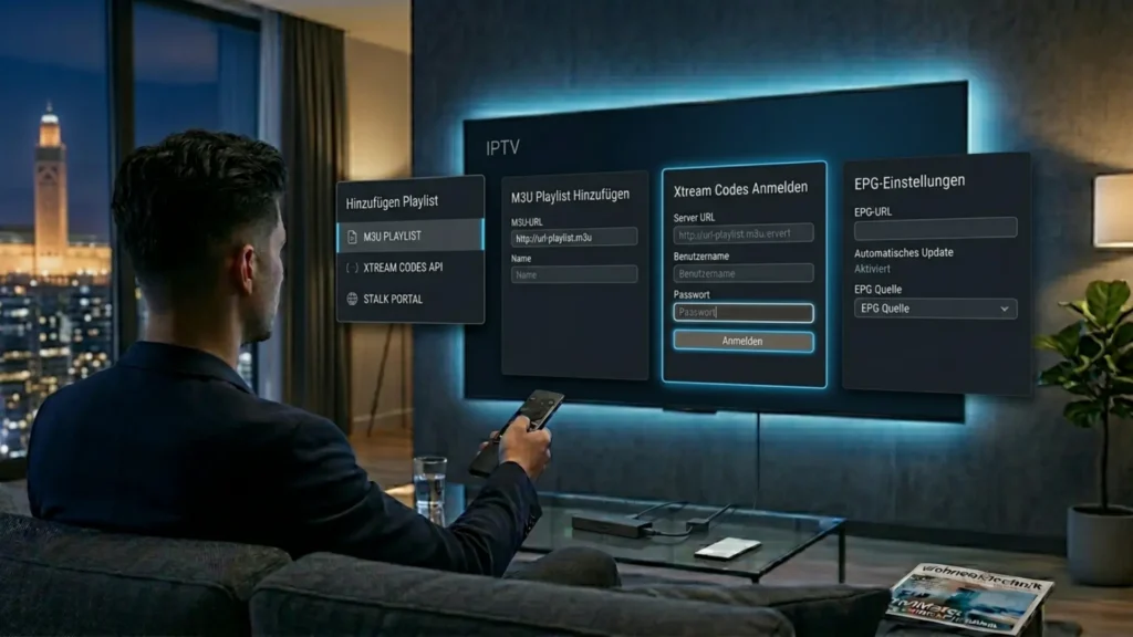 Einrichtung von TiviMate IPTV mit M3U-Playlist und Xtream-Codes auf Android TV.
